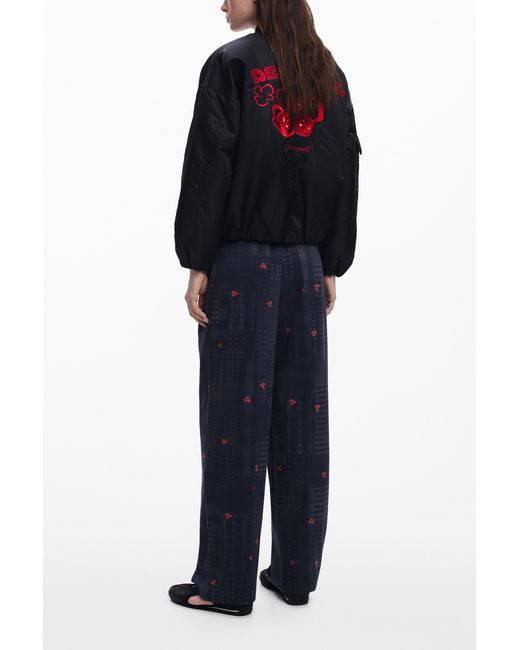 Desigual Blue Checkered And Cherry Pants, Cotton