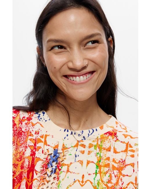 Desigual White Printed Knit Dress M. C. Lacroix, Cotton