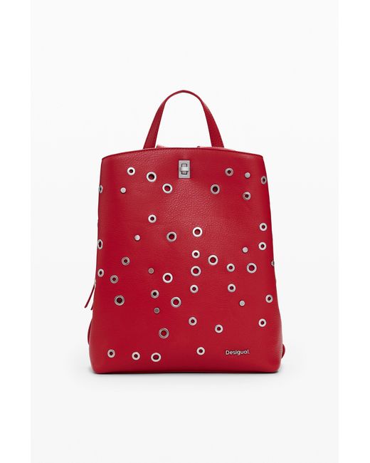 Desigual Red Medium Studded Backpack, Outlet