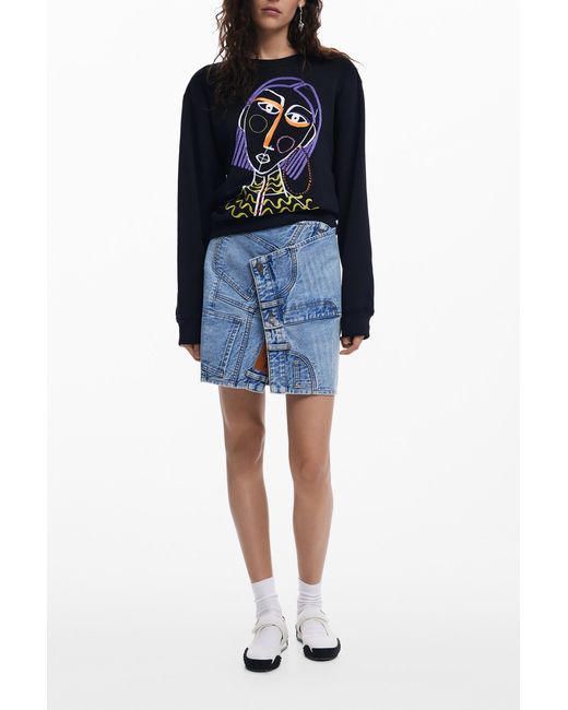 Desigual Blue Printed Sweatshirt, Cotton