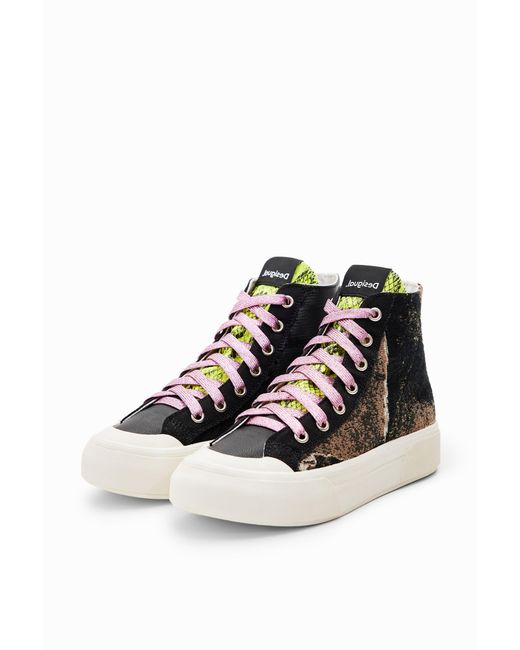 Desigual Black High-Top Patchwork Sneakers