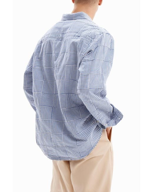 Desigual Blue Patchwork Striped Shirt, Cotton for men