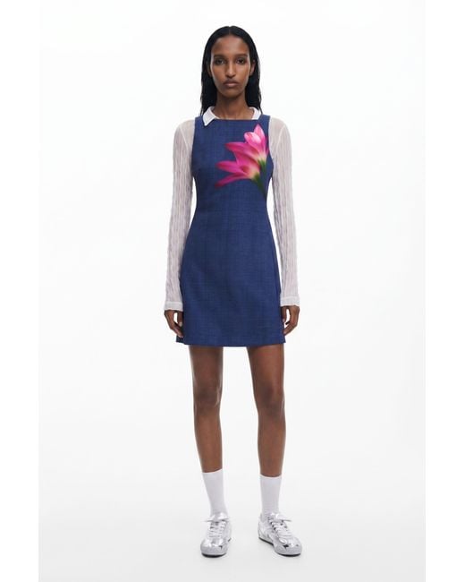 Desigual Blue Denim-Effect Mini Dress, Polyester