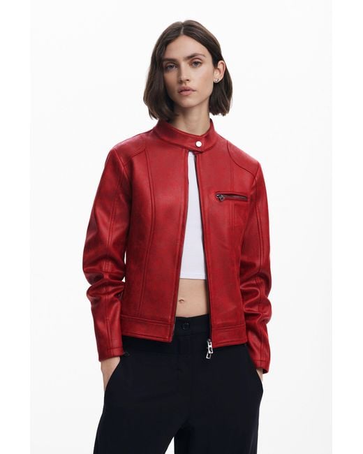 Desigual Red Mandarin Collar Jacket, Polyester