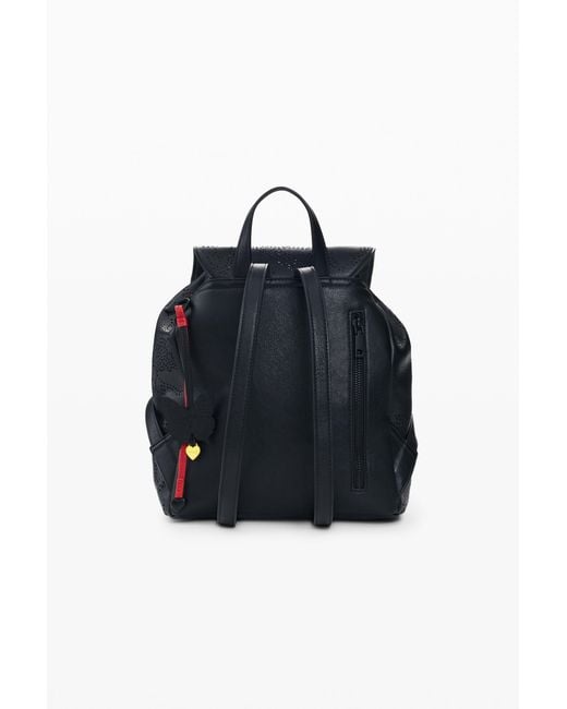 Desigual Black Perforated Small Backpack, Polyurethane