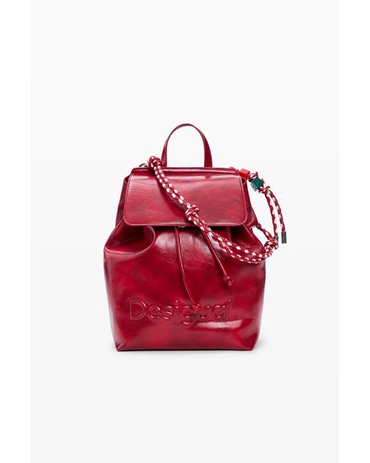 Desigual Red Small Backpack Logo, Polyurethane