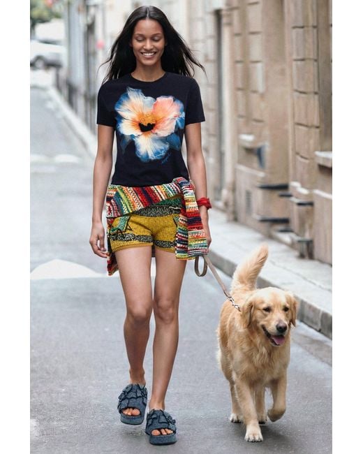 Desigual Blue Big Flower T-Shirt, Cotton