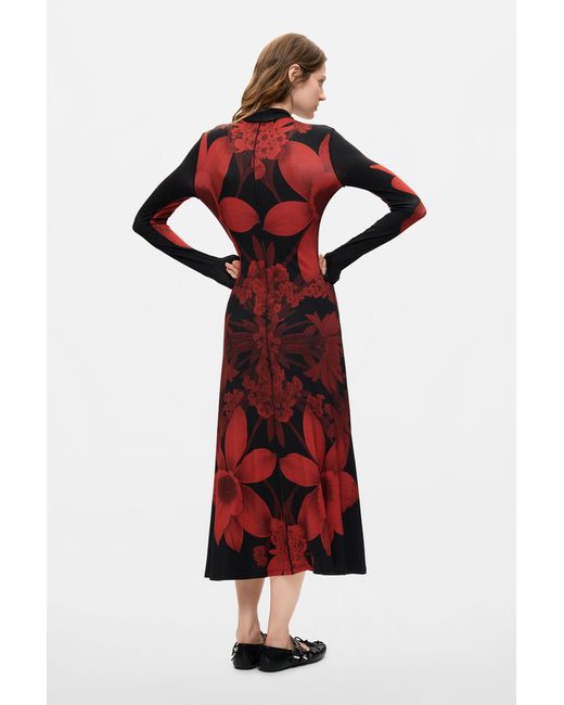 Desigual Red Long-Sleeved Knit Dress, Viscose
