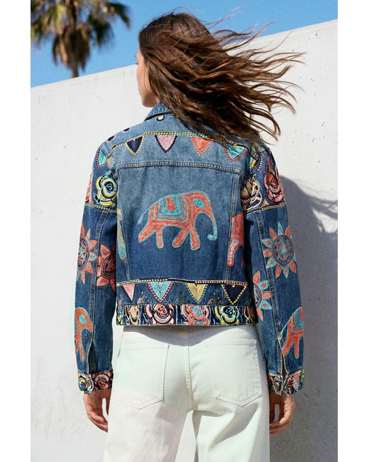 Desigual Blue Printed Jacket 100% Cotton, Cotton