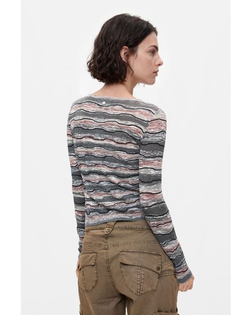 Desigual Gray Fine Striped Sweater