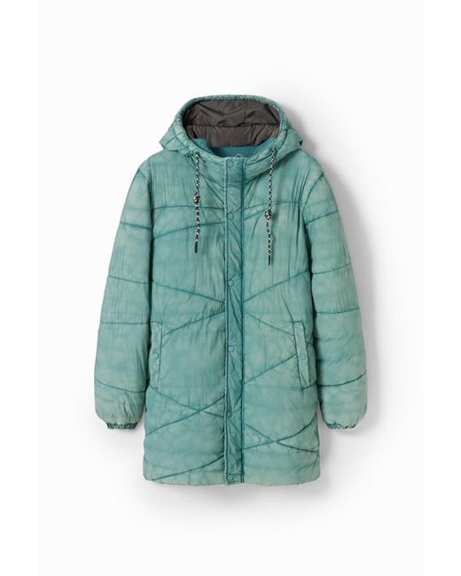 Desigual Green Long Quilted Coat, Polyamide for men