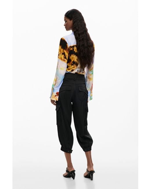 Desigual Blue Cargo Capri Pants, Polyester