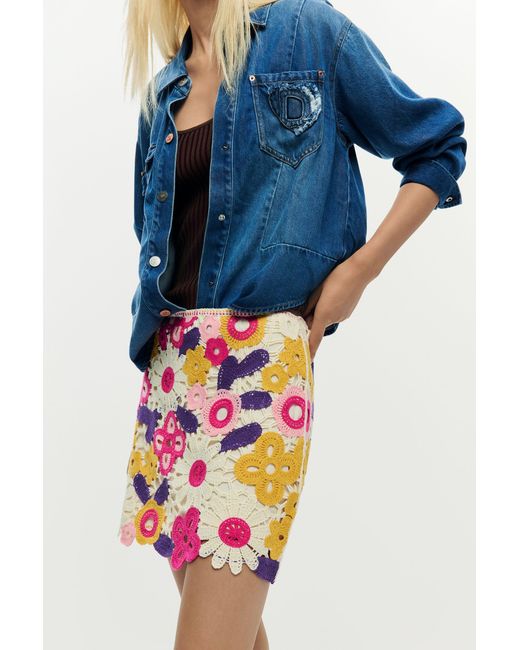 Desigual Blue Mini Crochet Skirt