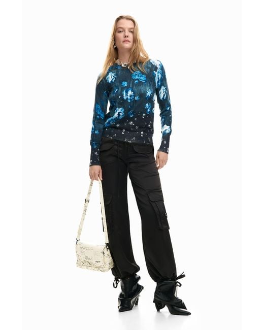 Desigual Blue Fine Floral Sweater