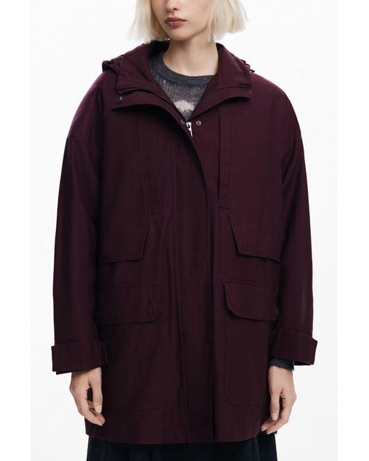 Desigual Red Floral Patch Hooded Parka