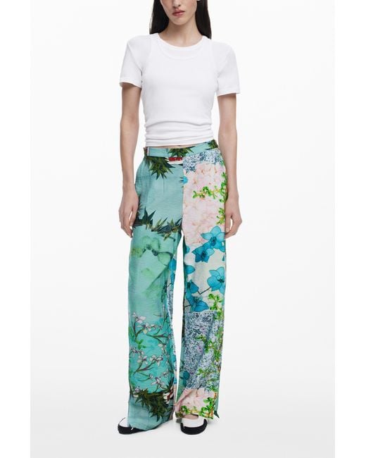 Desigual Green Floral Print Trousers