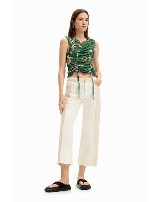Desigual White Two-tone Cropped Trousers