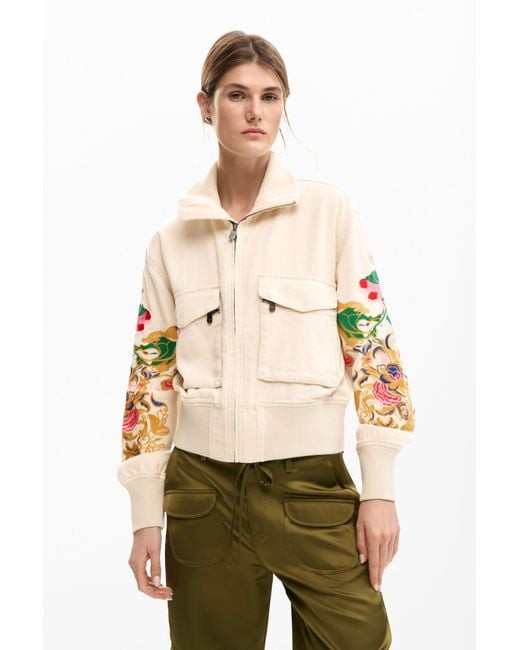 Desigual Natural Floral Patch Jacket, Viscose