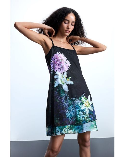 Desigual Green Reversible Flower Dress, Polyester