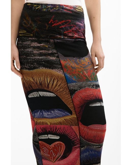 Desigual White Printed Knit Skirt, Viscose