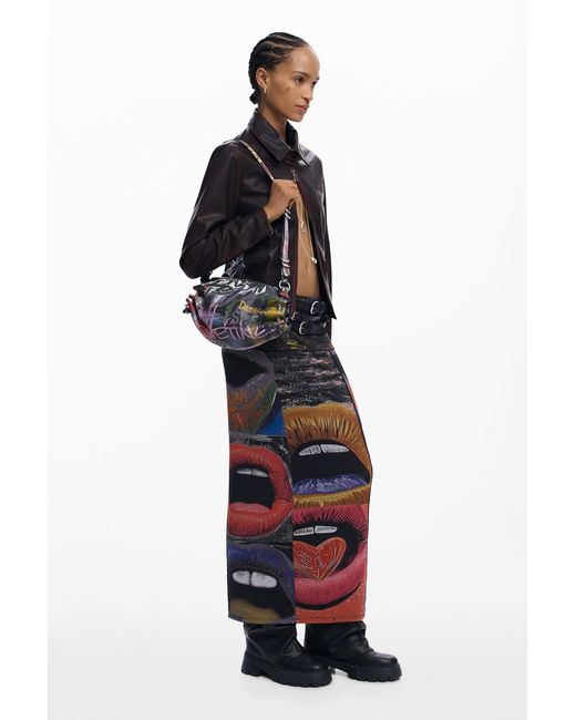 Desigual White Printed Arty Bag, Polyurethane