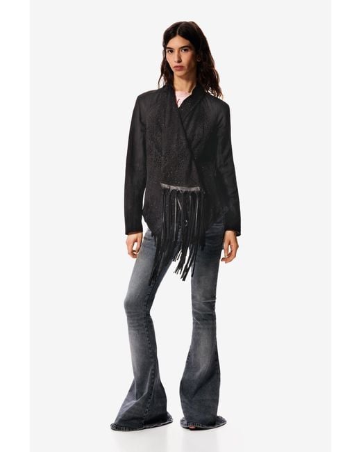 Desigual Black Asymmetric Jacket 100% Leather Masha Popova, Goat