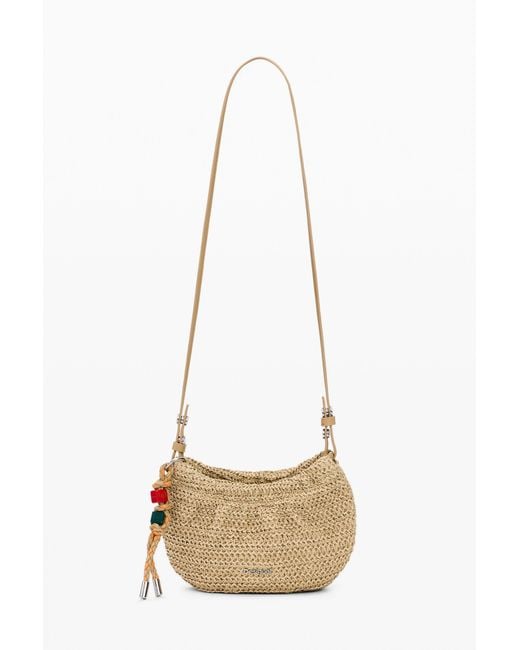 Desigual White Oval Crossbody Purse With Charms, Paper