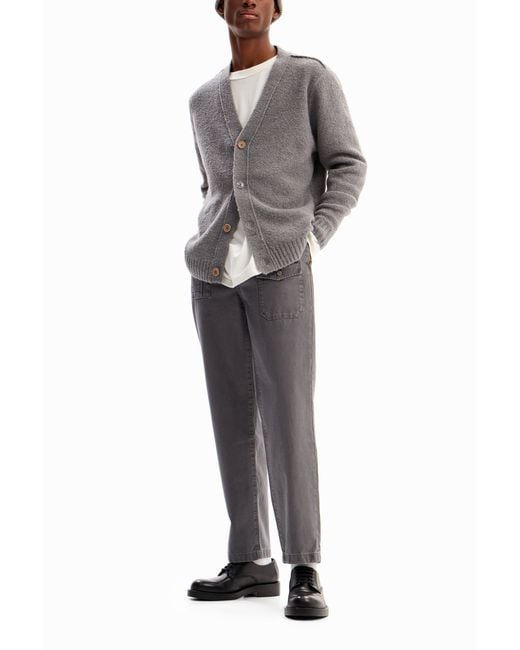 Desigual Gray Plain Textured Cardigan for men