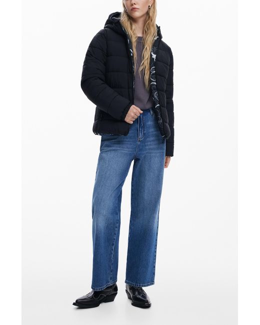 Desigual Blue Reversible Padded Jacket, Polyester