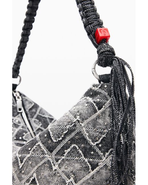 Desigual Gray Medium Bag With Studs Charm