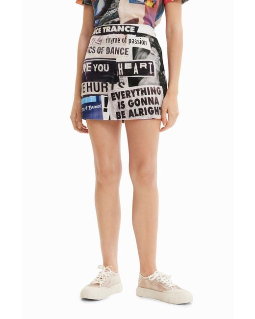 Desigual Multicolor Slim Newspaper Mini Skirt, Cotton