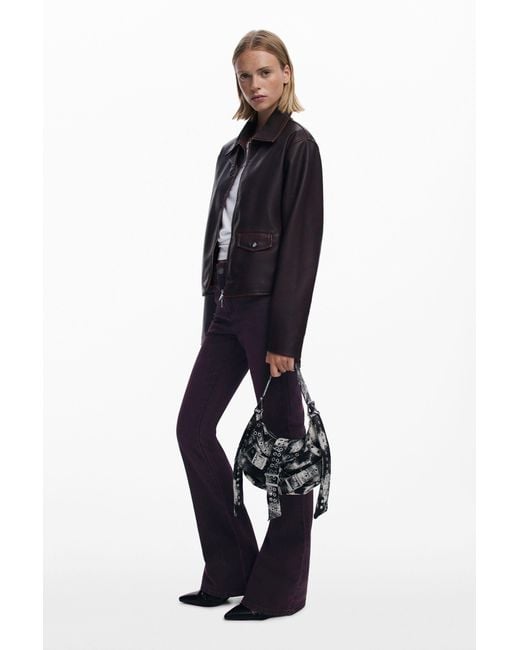 Desigual Blue Printed Medium Bag With Buckles