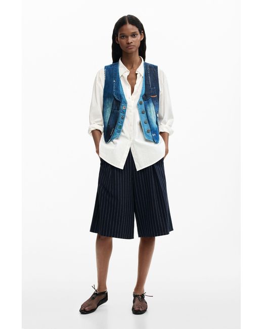 Desigual Blue Patchwork Denim Vest, Cotton