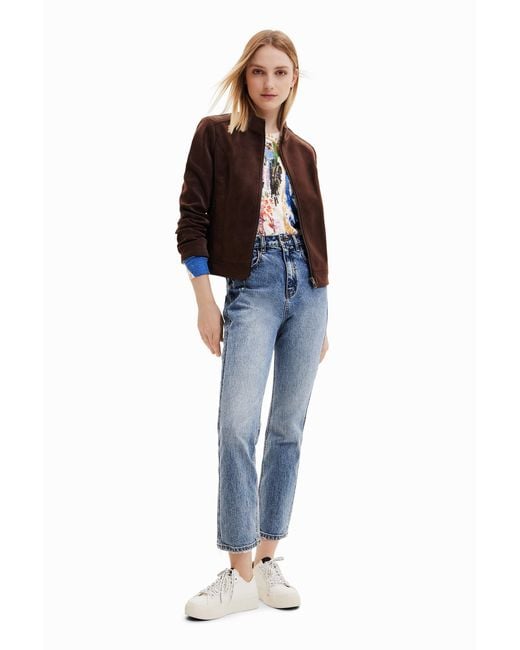 Desigual Brown Suede-Effect Jacket, Polyurethane