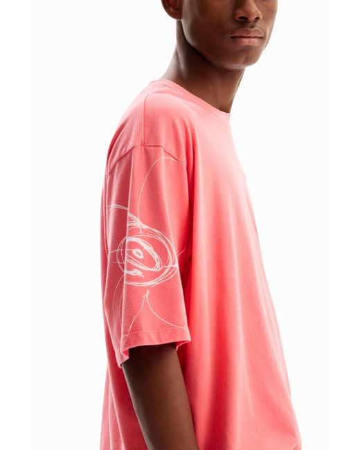 Desigual Pink Relaxed Acid-Wash T-Shirt, Cotton for men
