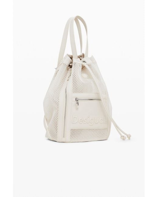 Desigual White Medium Mesh Drawstring Backpack