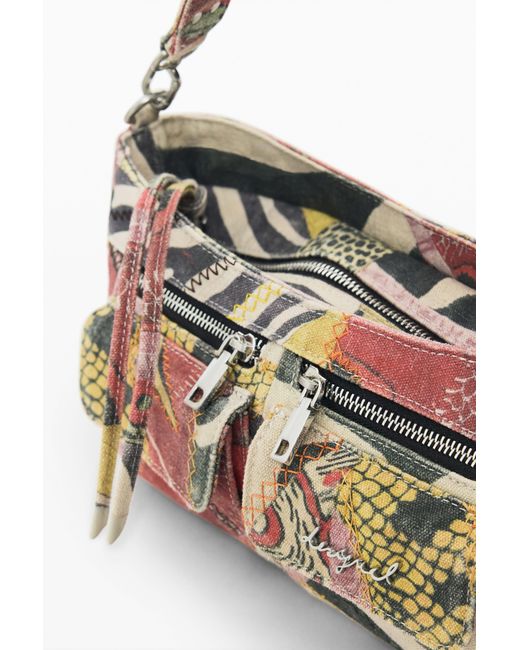 Desigual White Small Printed Bag, Cotton