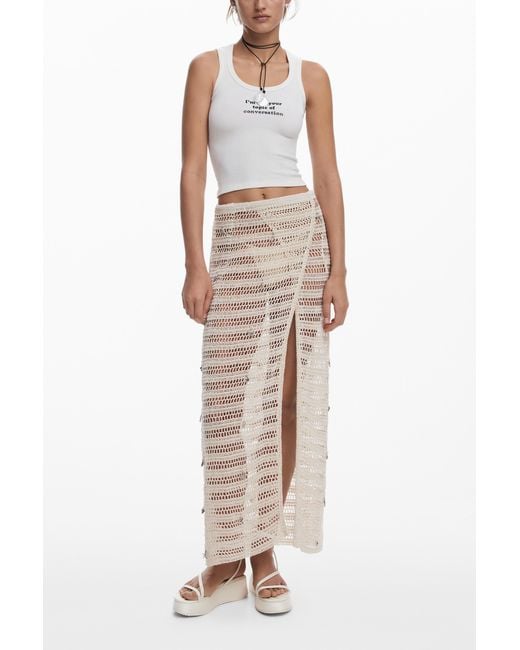 Desigual White Tank Top With Text, Viscose