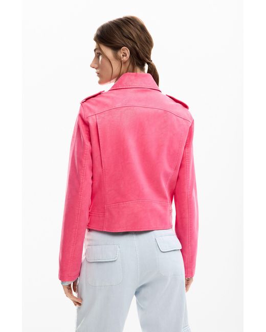 Desigual Red Biker Jacket Leather Effect, Polyurethane