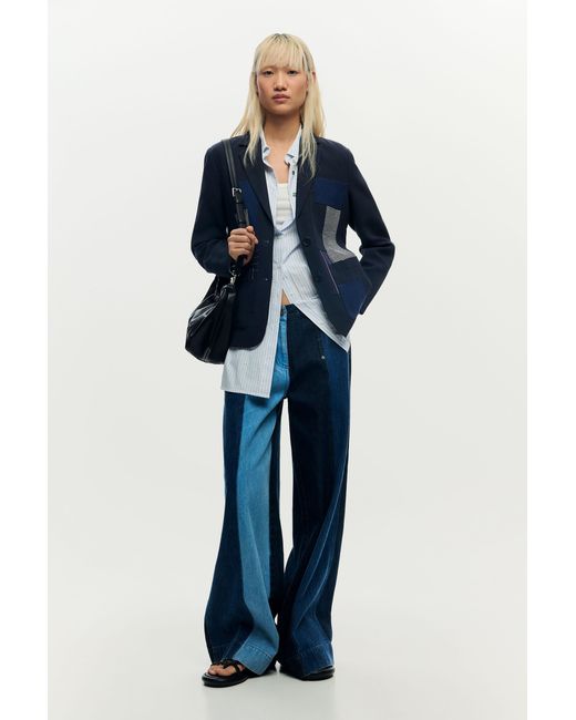 Desigual Blue Patchwork Blazer, Viscose