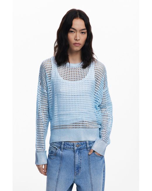 Desigual Blue Metallic Openwork Sweater