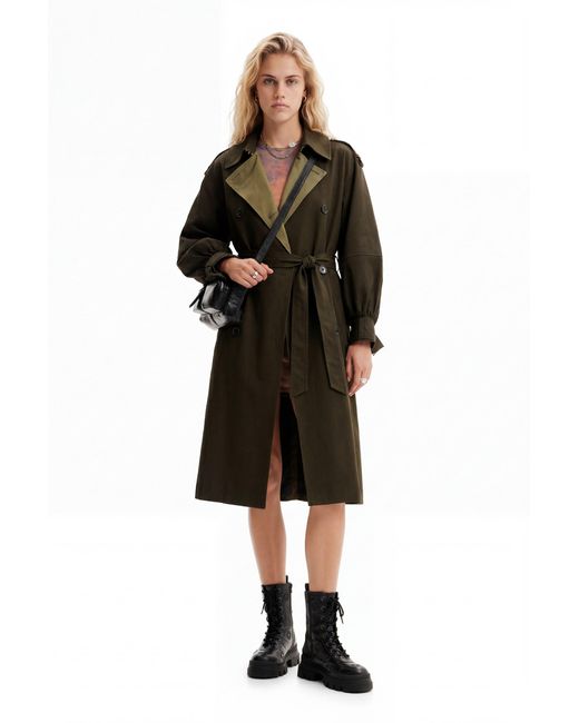 Desigual Black Oversize Belted Trench Coat, Cotton