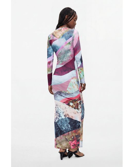 Desigual Red Long-Sleeved Knit Dress, Polyester