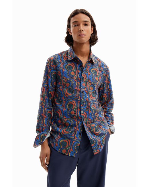 Desigual Blue Arty Embroidered Shirt for men