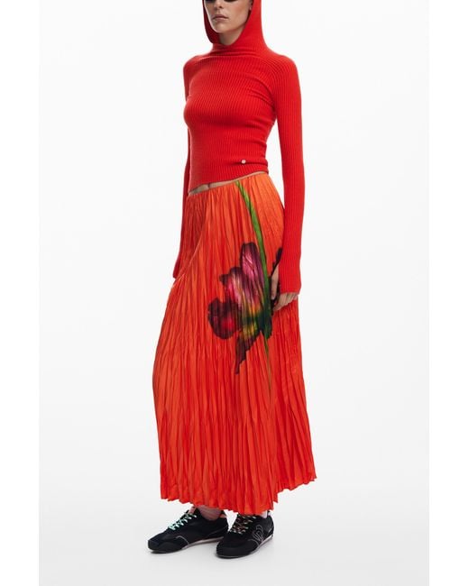 Desigual Red Floral Texture Skirt, Polyester