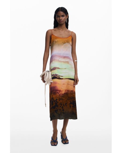 Desigual White Long Sunset Strap Dress