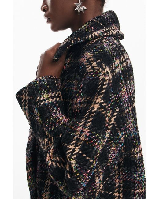Desigual Black Short Checkered Coat