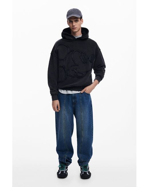 Sudadera Patch Mickey Mouse, Hombre, Algodon, Negro Desigual de hombre de color Black