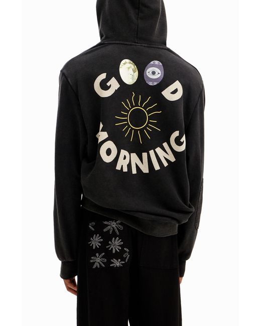 Desigual Black Patchwork Message Hoodie for men