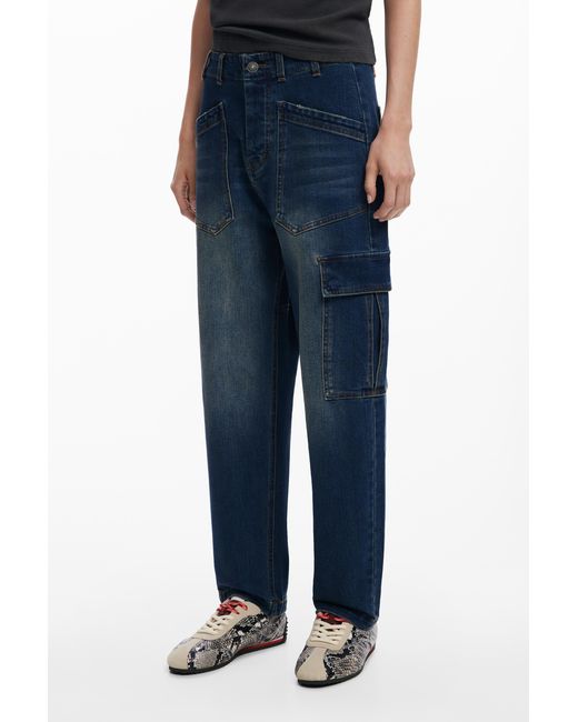 Desigual Blue Baggy Jeans With Pockets, Cotton